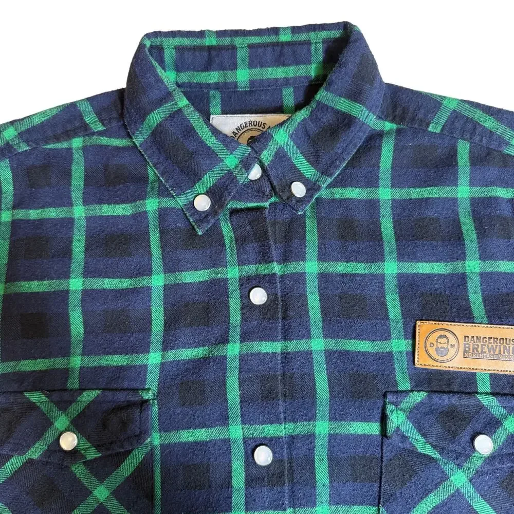 Dangerous Man Brewing Company Men Flannel Shirt Elbow Patch Pearl Bottons Size M - Picture 4 of 13